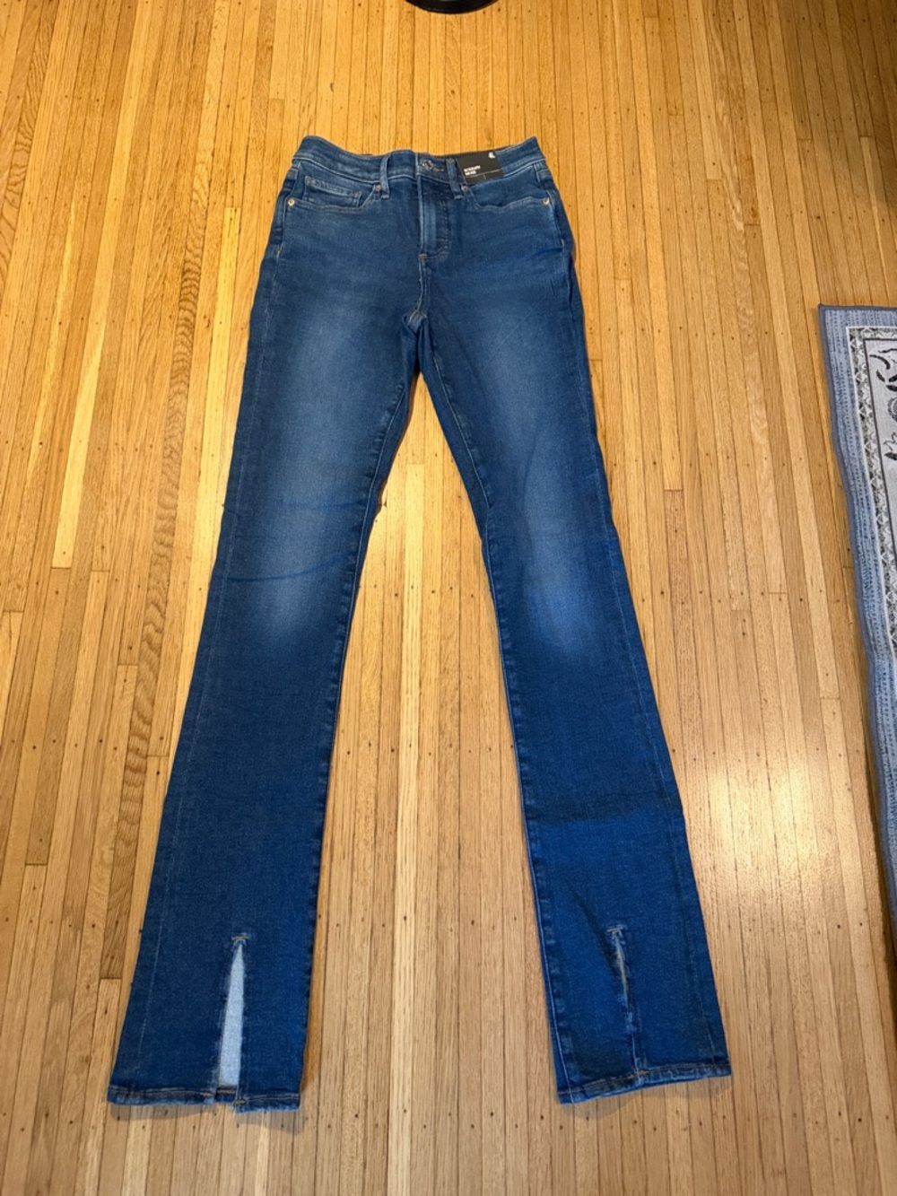 Express Women's Dark Blue Flare Jeans with Hem Slits